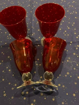 Nib,  Rare Lenox Holiday Gems Ruby Red Bell Ball Stem Goblets 7 " H Retired