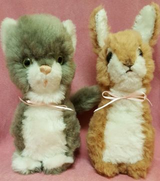 Steiff Cat & Rare Rabbit " Buzzel " Teddy,  8 " (20 Cm) Plush W/ Id Button,  1970 