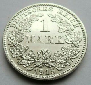 (277) Rare Germany Empire 1 Mark Silver Coin 1915 J - 0.  900 Silver