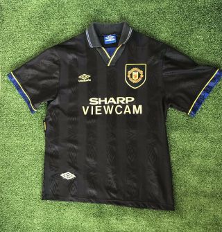 Rare Umbro Manchester United Away Football Shirt L 93 - 95 Sharp Viewcam Retro ⚽️