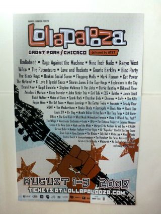 Lollapalooza 2008 Framed Poster Radiohead Nine Inch Nails Ratm Kanye West Rare