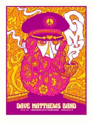 Dave Matthews Band Poster 2013 Virginia Beach Va Peacelove Numbered /615 Rare