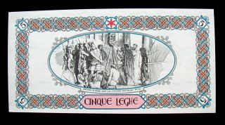 1993 Italy LEGA NORD separatist movement rare Banknote 5 Leghe UNC Gioberti 2