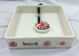 RARE Rae Dunn Peppermint Candy Christmas Holiday Napkin Holder & Weight 2