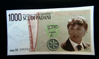 1985s Italy Lega Nord Separatist Movement Rare Banknote 1000 Scudi Aunc