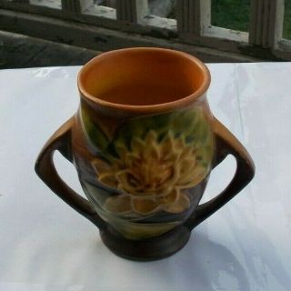Rare Vintage 4 " Roseville Art Pottery Handled Vase Water Lily Brown 71 - 4 Look Nr