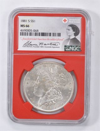 1881 - S Ms 66 Morgan Silver Dollar - Ngc - Red Cross - Rare Clara Barton 727