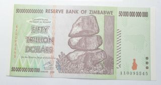 Rare 2008 50 Trillion Dollar - Zimbabwe - Uncirculated Note - 100 Series 722