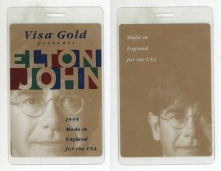 Rare Elton John 1995 Made In England For The Usa Laminated Backstage Pass