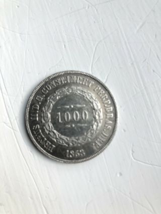 1853 Brazil 1000 Reis - Au - Rare High Value Type Silver Coin