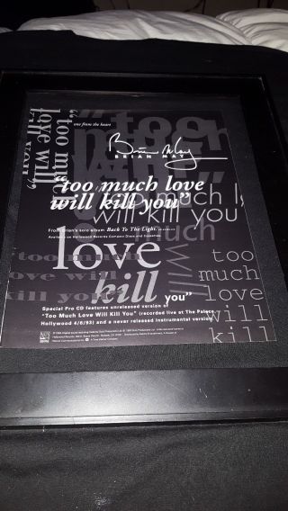 Brian May Too Much Love Will Kill You Rare Radio Promo Poster Ad Framed