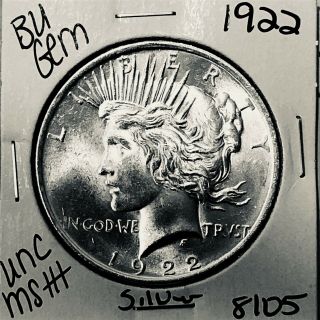 1922 P Bu Gem Peace Silver Dollar Unc Ms,  U.  S.  Rare Coin 8105