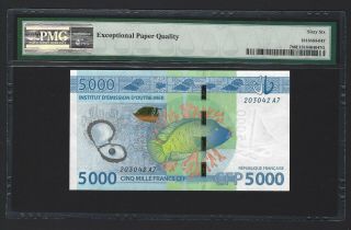 2014 FRENCH PACIFIC TERRITORIES 5000 Francs,  P - 7,  PMG 66 EPQ GEM UNC,  Rare Type 2