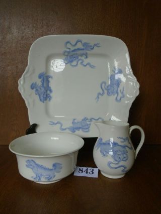 Rare Wedgwood Chinese Tigers Blue - Milk Jug / Sugar Bowl / Cake Serving Plate