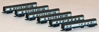 A Rare & Sought After Rake Of 6 Lima N Gauge Mk1 Carriages In Br Blue & Grey