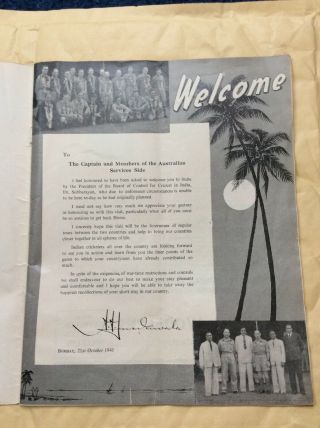 Rare Australian Services Cricket X1 Tour To India In 1945 Programme 4