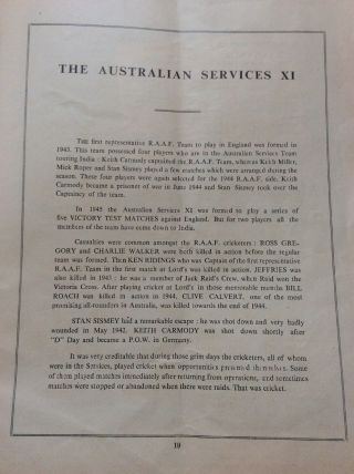 Rare Australian Services Cricket X1 Tour To India In 1945 Programme 7
