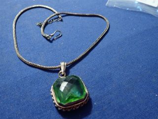 Rare Green Gem Stone Old Pawn Sterling Silver Big Chunky Necklace