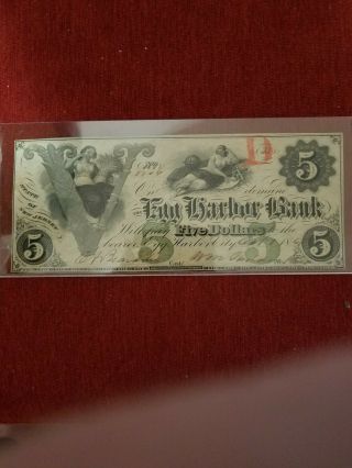 1861 $5 The Egg Harbor Bank Of Egg Harbor City,  Nj Obsolete Banknote Rare