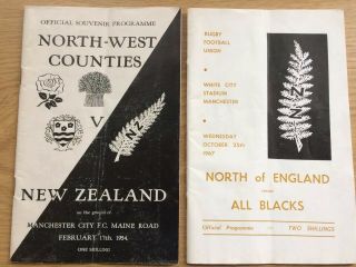 2 Rare North England & Nw Counties V Nz All Blacks Rugby Programmes 1954 & 1967