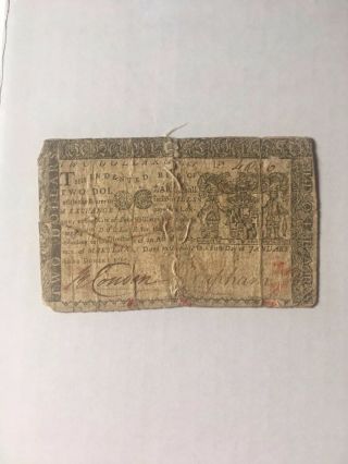 Two Dollar Note Currency American January 1,  1767 Annapolis Couden Clapham Rare