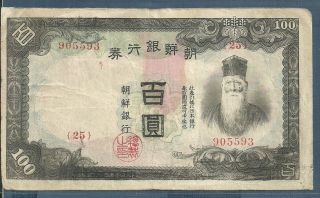 Korea Bank Of Chosen 100 Won,  1944,  P 37a,  Replacement Note,  Vf Rare