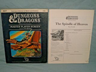 D&D 1st Ed Accessory - AC7 MASTER PLAYER SCREEN (RARE with THE SPINDLE & VG, ) 2