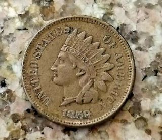 Rare 1859 U.  S Indian Head Penny Coin Clear Higher Grade With Full Liberty N/r
