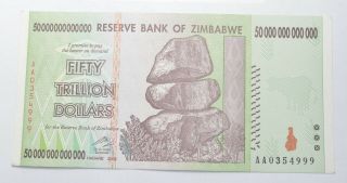 Rare 2008 50 Trillion Dollar - Zimbabwe - Uncirculated Note - 100 Series 695
