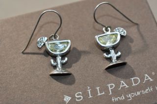 Rare Silpada W0682 925 Sterling Silver Salt & Lime Margarita Glass Earrings Htf