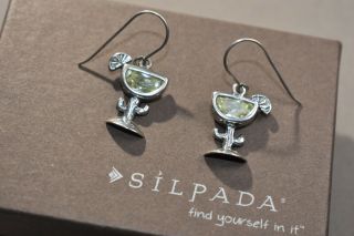 Rare SILPADA W0682 925 Sterling Silver Salt & Lime Margarita Glass Earrings HTF 2