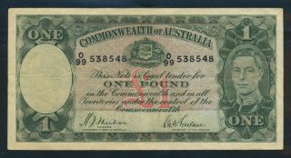 Australia: 1938 1st Kgvi £1 1 Pound Sheehan - Mcfarlane Rare High Prefix " 0/99 " F,