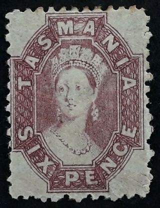 Rare 1879 - Tasmania Australia 6d Dull Reddish Lilac Chalon Head Stamp P11.  5