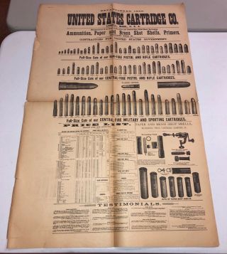 Rare 19th Century United States Cartridge Co Ammunition Advertising Poster 34”