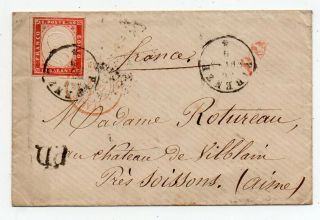 1863 Italy Sardinia To France Cover,  Rare 40c Stamp,  Incredible Cancels