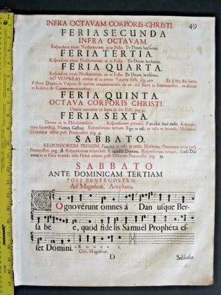 Rare Decorative Gigantic Liturgical Leaf From A Gradual,  Gregorian Chant,  1667