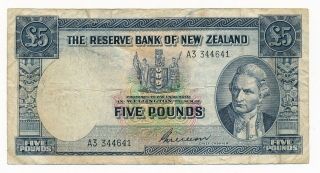 Zealand Nz 5 Pounds Nd 1955 - 56 Wilson P.  160b Rare Note Vg,