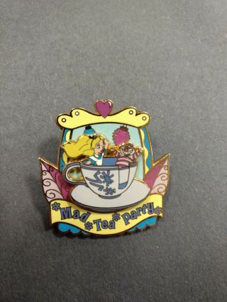 Rare Disney 2 Pin Cheshire Cat Mad Tea Party Attraction Alice In Wonderland