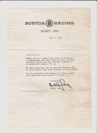 Vintage 1972 Nhl Boston Bruins Bobby Orr Fan Club Autograph Letter & Print Rare