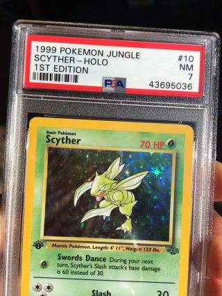 1st Edition Scyther Holo Rare 1999 WOTC Pokemon Card Jungle Set PSA 7 4