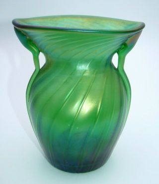 Rare Perfect Art Nouveau Loetz / Kralik Iridescent Twin Handled Vase