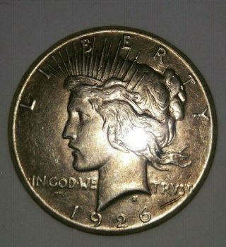 1926 - P Peace Dollar Au Coin,  Rare Very Low Mintage Only 1.  9m