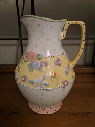 Vintage Mary Engelbreit Meadow Water Pitcher,  Rare Design 11 " Tall Michael & Co.