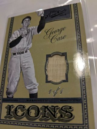 George Case Ultra Rare 1 of 1 Panini Icons Bat Relic Vintage Wash Senators 5