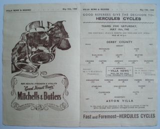 ASTON VILLA v DERBY COUNTY Rare 1944 1945 WARTIME CUP FINAL FOOTBALL PROGRAMME 2