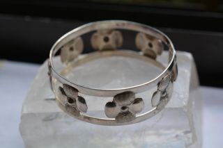 Vintage Sterling Silver 3d Flower Design Bangle Bracelet Rare