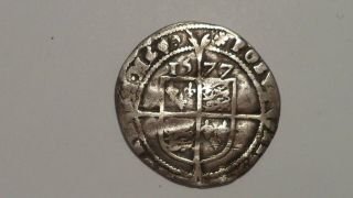1577 Sixpence.  Plain Date.  Not 7 Over 6.  V.  Rare.  Hammered.  Elizabeth 1st.  Tudor.