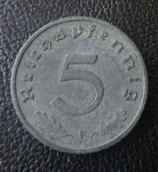 Germany 1943 F 5 Pfenning Coin Rare Old Wwii Eagle Reichspfenning Zinc H