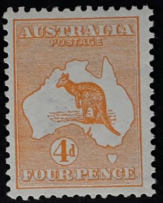 Rare 1913 - Australia 4d Orange Kangaroo Stamp