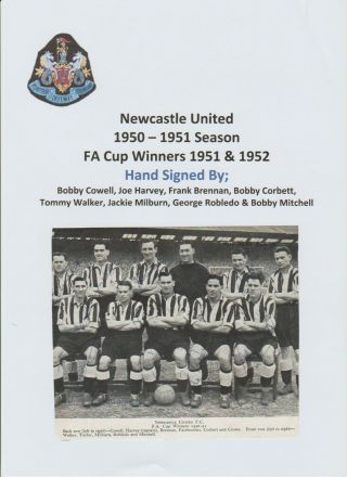 Newcastle United 1950 - 1951 Rare Autographed Team Group 8 X Signatures